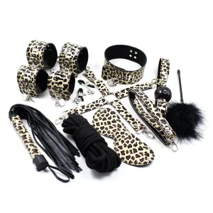 10 Piece Leopard Print | Vegan Leather SM Bondage set