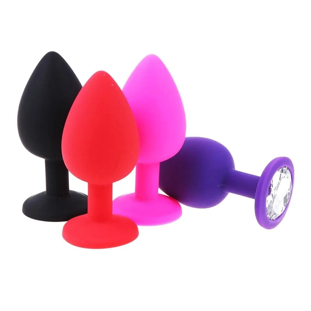 4 Random Colors Small 3 Silicone Jeweled Plug