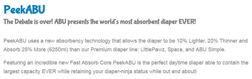 ABU PeekABU ABDL Adult Diaper * Vaulted Discounted Sample