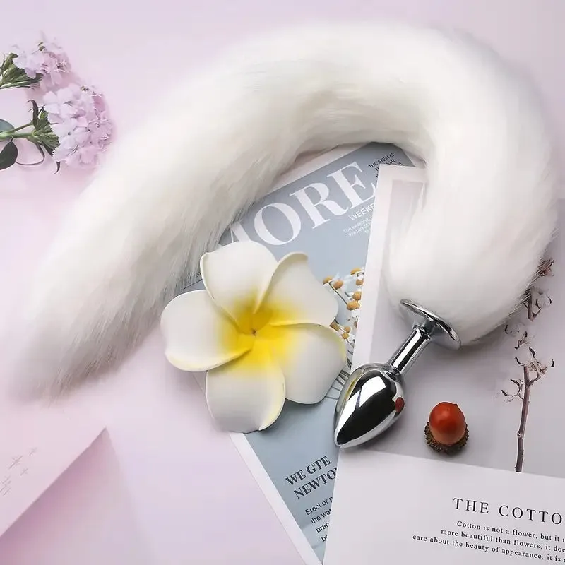 Anal Plug Trainer With Imitation Fluffy Fox Tail Furry Long Fox Tail Role Play