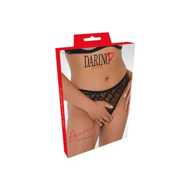Chilot sexy DARING INTIMATES Lauren Crotchless Hiphugger. design cu dantelă delicată și plasă. culoare negru. mărime L/XL. model 76238