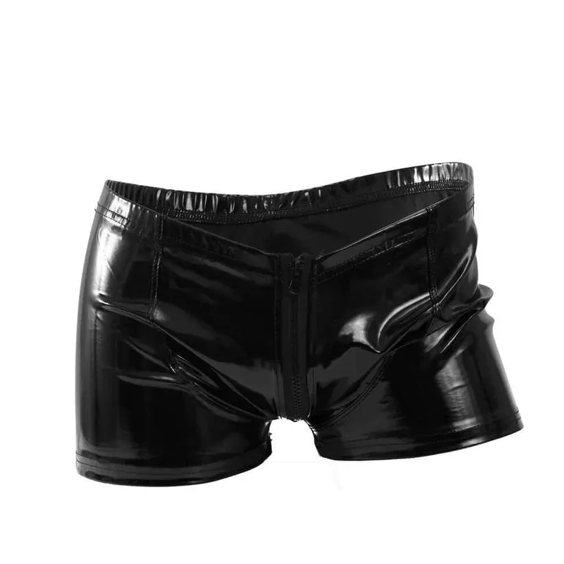 Come Close PU Front Zip  Leather Short