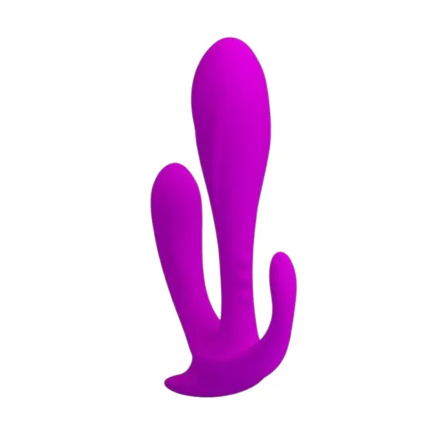 Dildo triplu PRETTY LOVE Edgar. pentru stimulare vaginală și anală. din silicon moale. lungime 11.5 cm. culoare mov