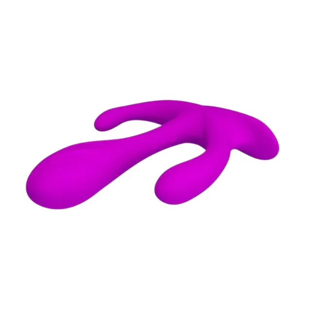 Dildo triplu PRETTY LOVE Edgar. pentru stimulare vaginală și anală. din silicon moale. lungime 11.5 cm. culoare mov