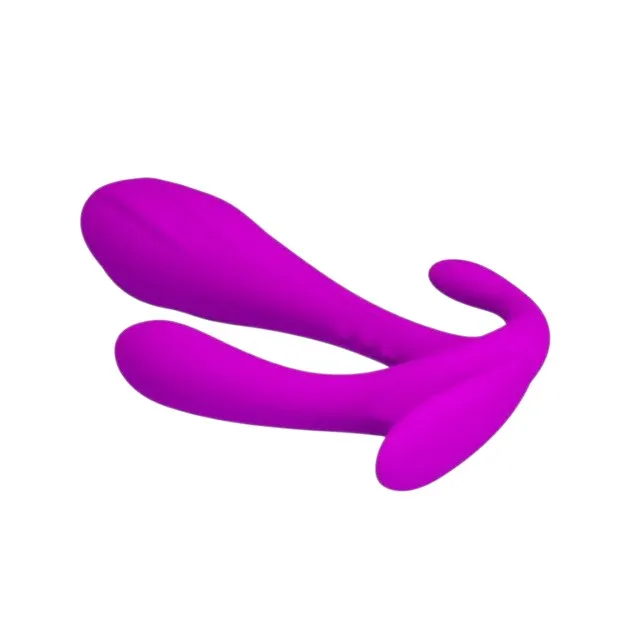 Dildo triplu PRETTY LOVE Edgar. pentru stimulare vaginală și anală. din silicon moale. lungime 11.5 cm. culoare mov