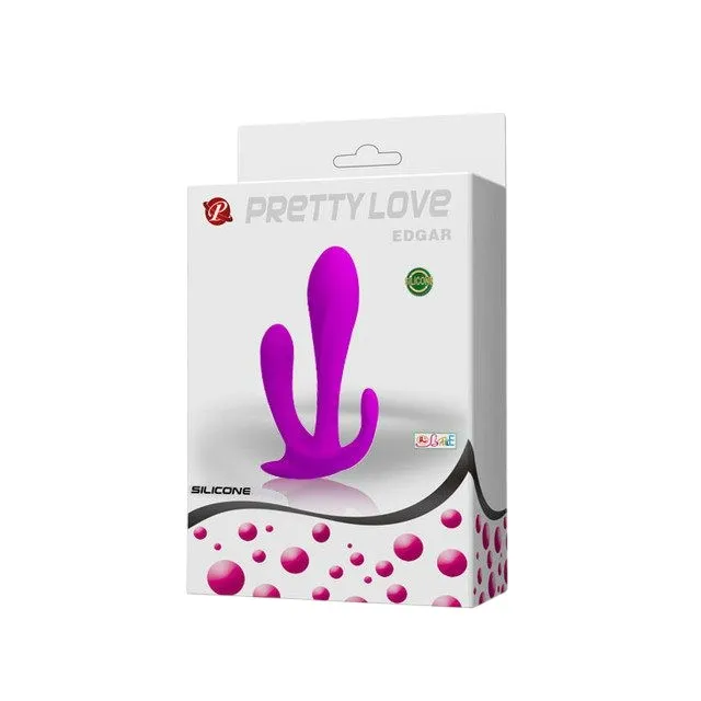 Dildo triplu PRETTY LOVE Edgar. pentru stimulare vaginală și anală. din silicon moale. lungime 11.5 cm. culoare mov