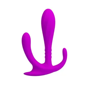 Dildo triplu PRETTY LOVE Edgar. pentru stimulare vaginală și anală. din silicon moale. lungime 11.5 cm. culoare mov