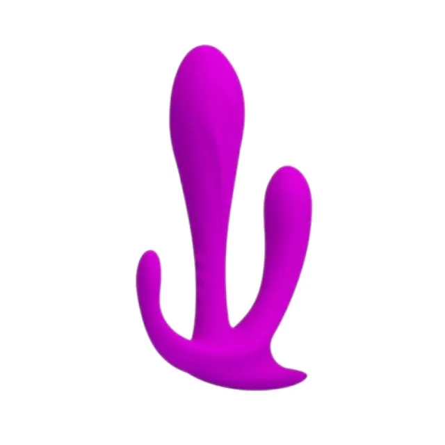 Dildo triplu PRETTY LOVE Edgar. pentru stimulare vaginală și anală. din silicon moale. lungime 11.5 cm. culoare mov