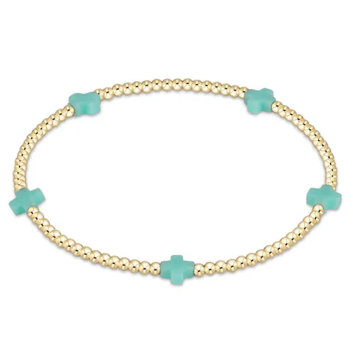 ENewton 2mm Mint Small Signature Cross Small Gold Bracelet