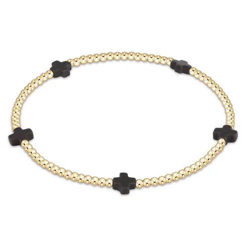 ENewton Charcoal Small Signature Cross 2mm Gold Bracelet