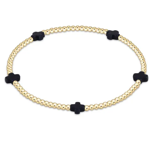 ENewton Navy Signature Cross Small 2mm Gold Bracelet