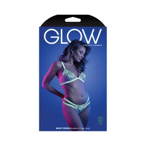 Fantasy Lingerie Glow Night Vision Glow-In-The-Dark Lace Bralette & Panty White M/L