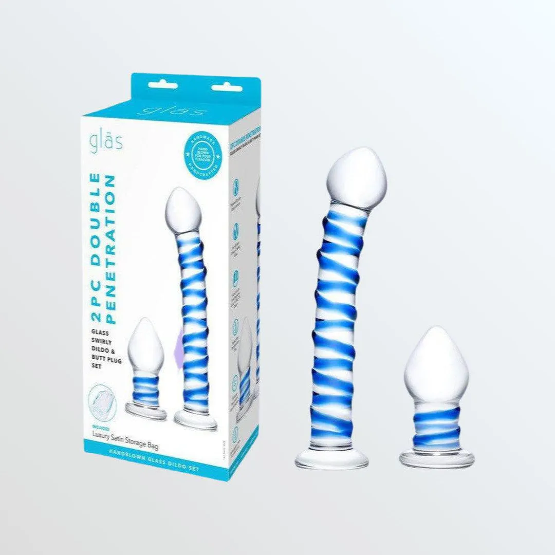 Gläs Double Penetration Swirly Glass Dildo and Butt Plug Set