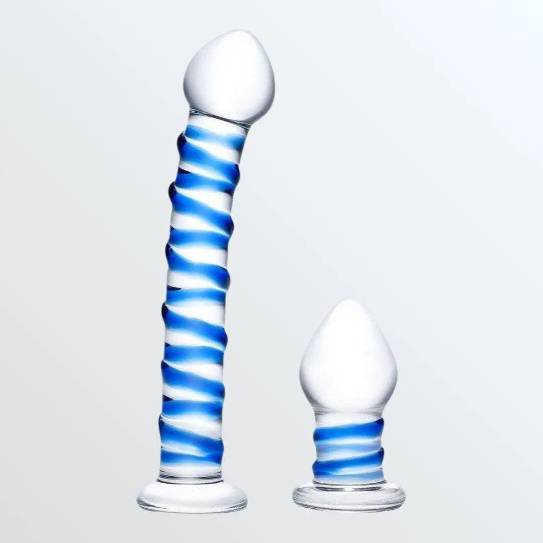 Gläs Double Penetration Swirly Glass Dildo and Butt Plug Set