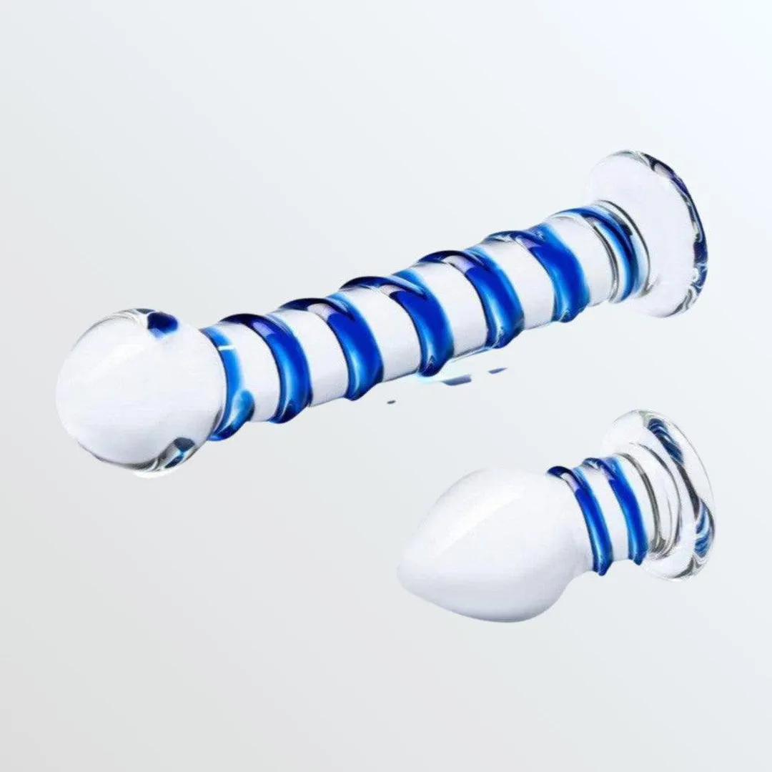 Gläs Double Penetration Swirly Glass Dildo and Butt Plug Set