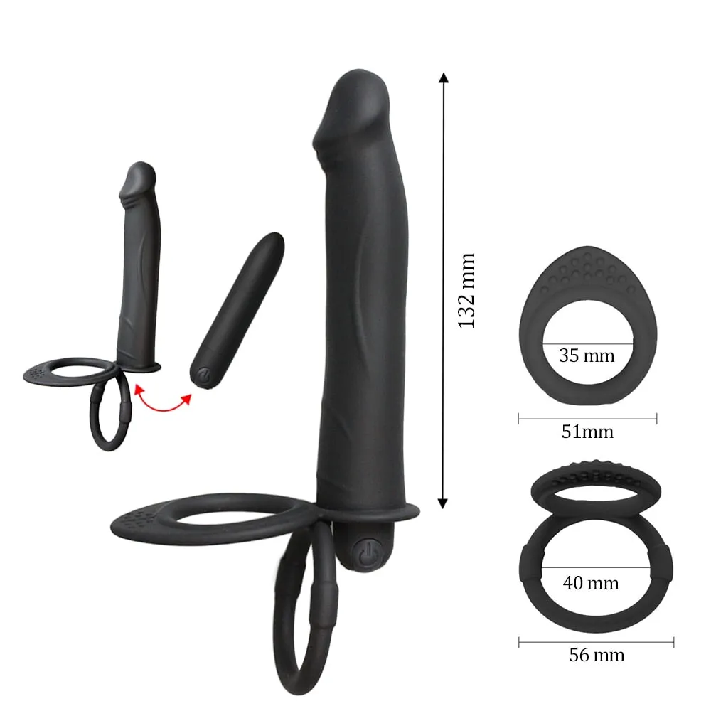 HugMeHoney - Double Penetration Dildo Vibrator Anal Beads Butt Plug With Cock Ring