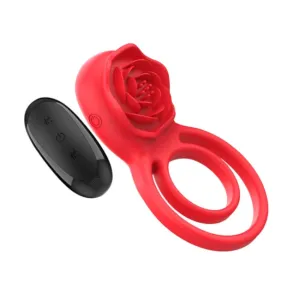Inel vibrator pentru penis INTENSE GAIL. In forma de trandafir. control prin telecomanda. 10 functii de vibratie. culoarea rosu