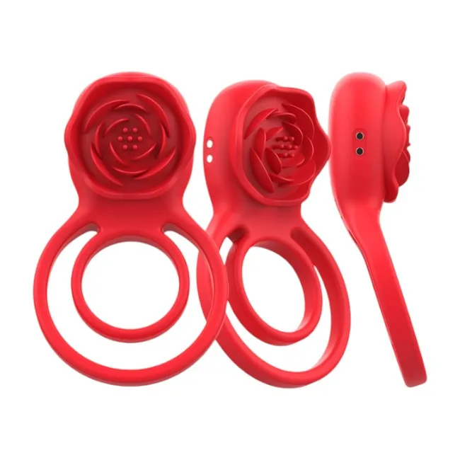 Inel vibrator pentru penis INTENSE GAIL. In forma de trandafir. control prin telecomanda. 10 functii de vibratie. culoarea rosu