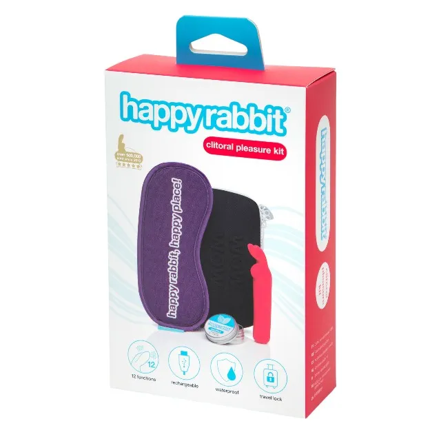 Kit HAPPY RABBIT Clitoral Pleasure Kit. pentru jocuri erotice. cu vibrator bullet și mască pentru ochi. geantă de călătorie inclusă