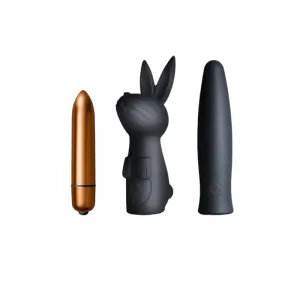 Kit SILHOUETTE Dark Desires cu vibrator bullet   2 huse interschimbabile. 7 funcții de vibrație. rezistent la apă. bronz cu negru