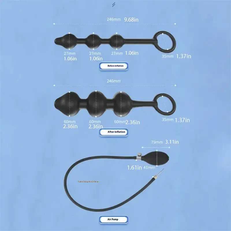 Locking Silicone Butt Plug With Inflatable Beads Stimulating Anal Sex Toy