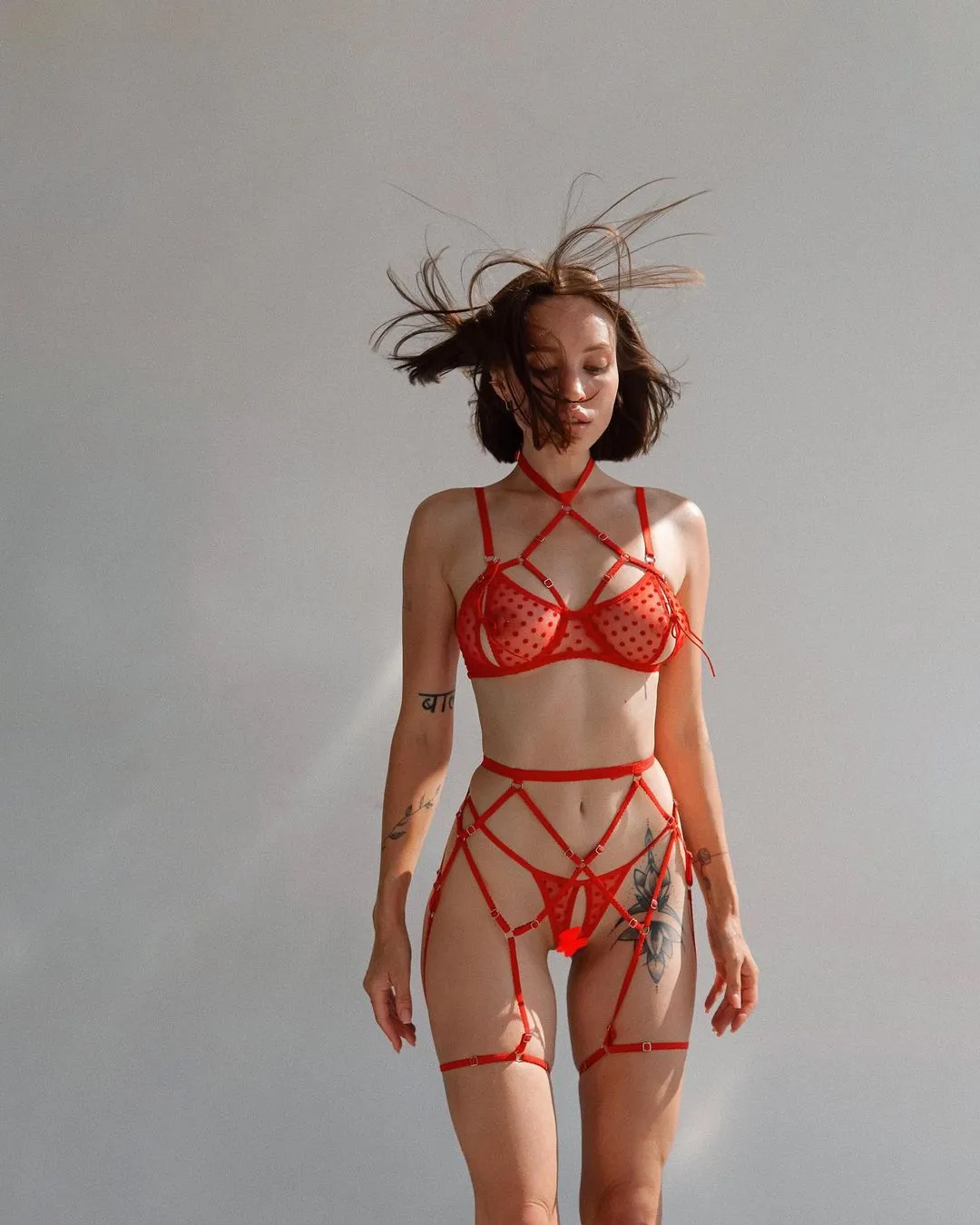 Love Me Red Strappy Mesh Lingerie Set