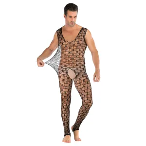 Men's Plus Size Super Elastic Black Sexy Mesh Openwork Fishnet Stockings