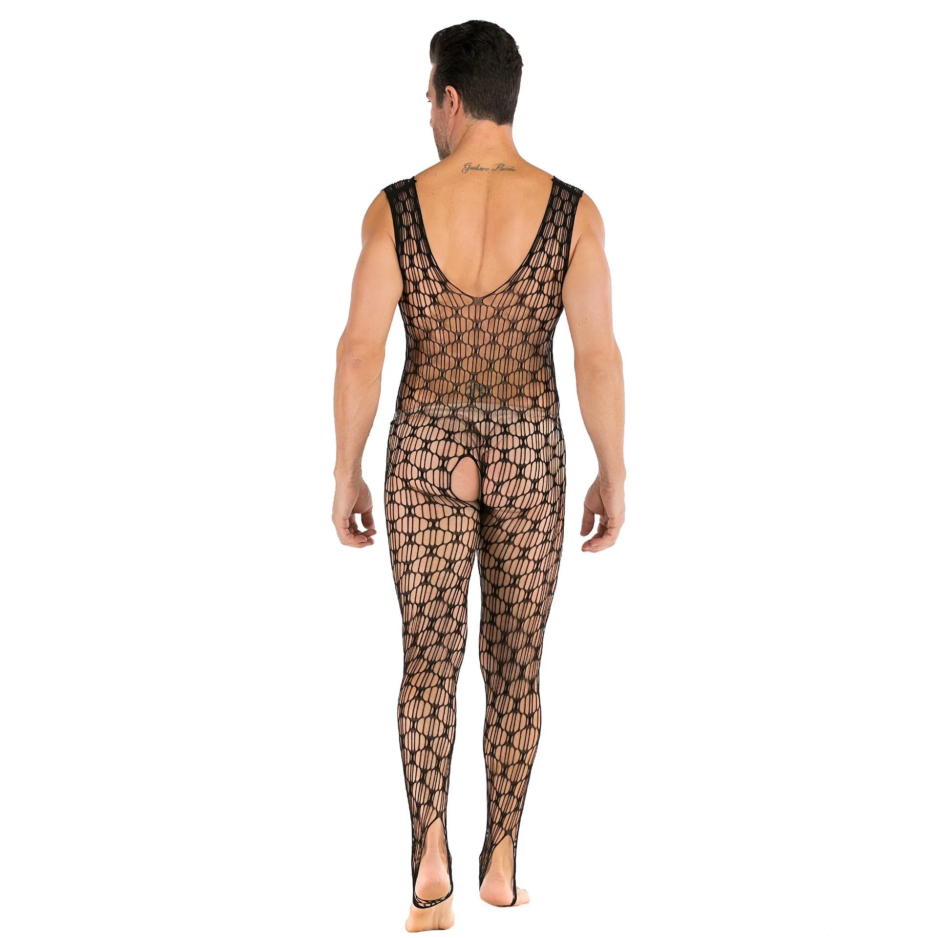 Men's Plus Size Super Elastic Black Sexy Mesh Openwork Fishnet Stockings