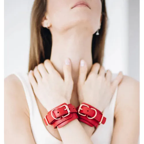 NAUGHTY TOYS red leather 3-D wrist restrains cuffs O-S