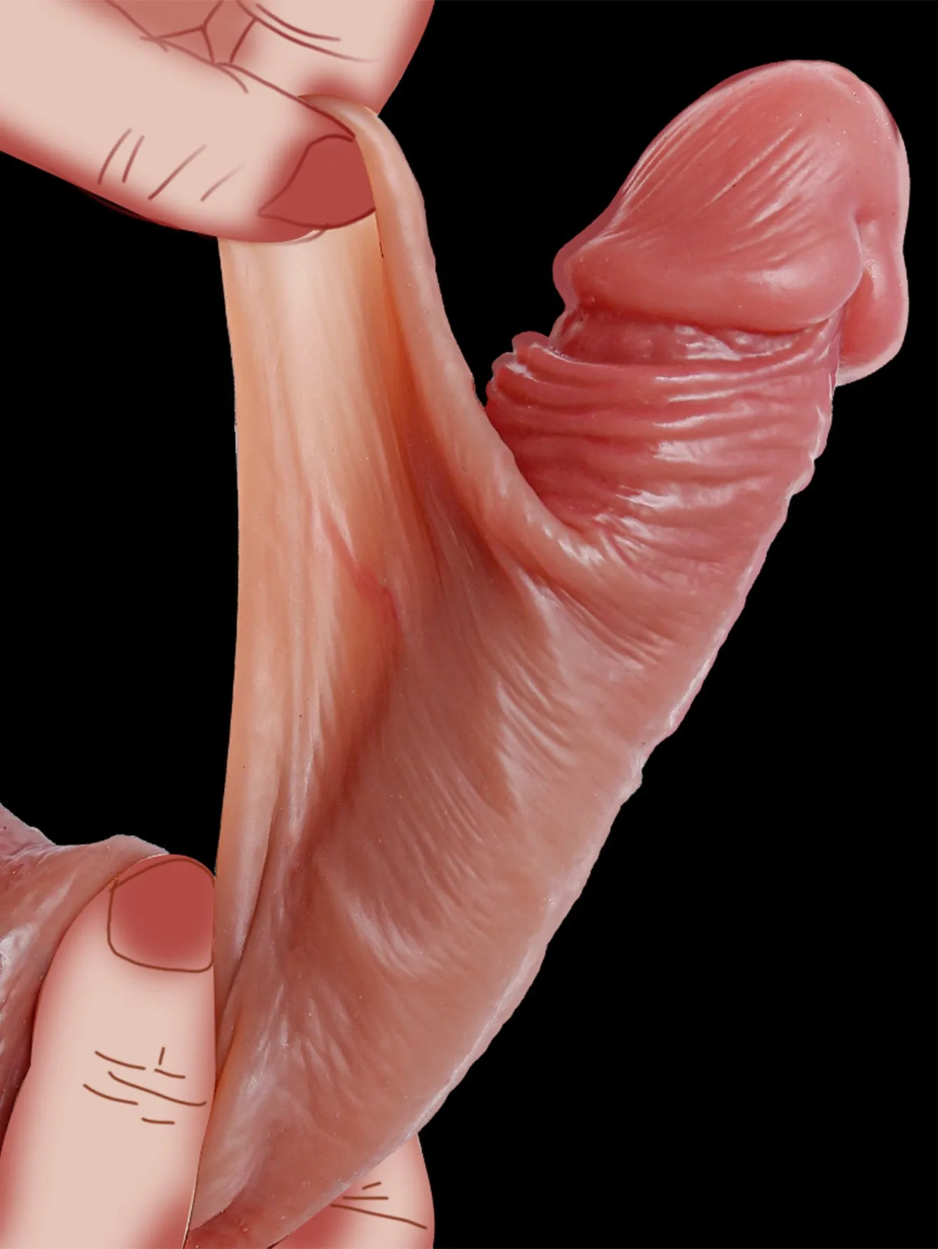 Realistic Dildo for Women - Skin Sliding Foreskin Testicles Anal Dildos Female Sex Toys