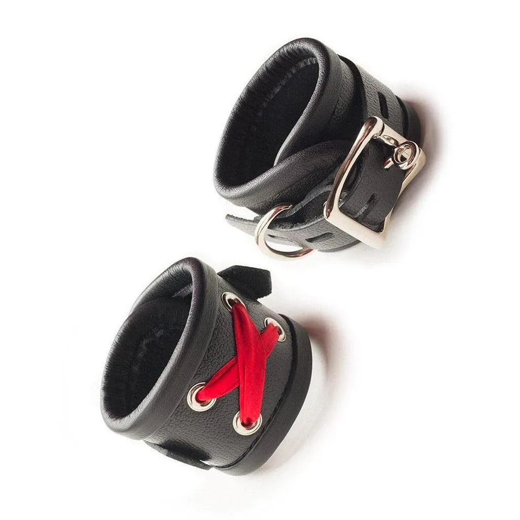 Red Laced Leather Wrist Cuffs
