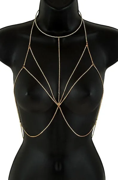 Rhinestone Body Chain Bra