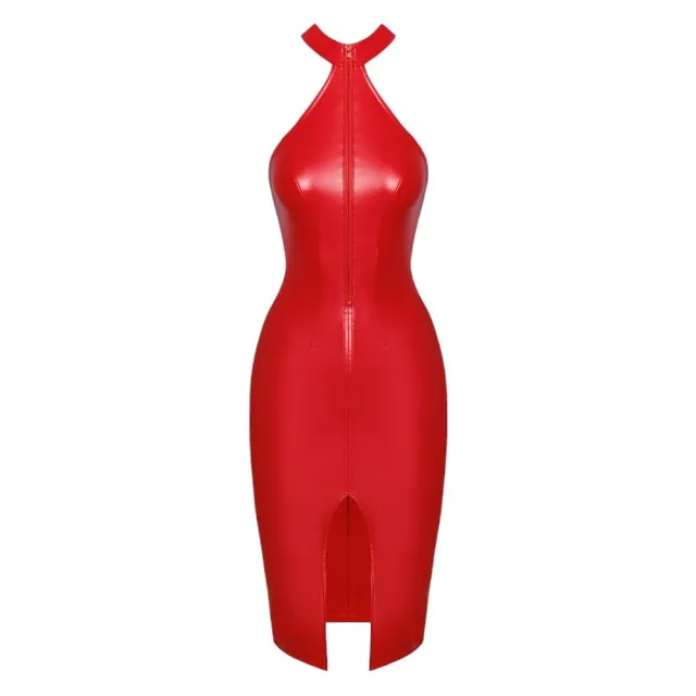 Rochie sexy NOIR HANDMADE Dress. costum erotic din material lucios. design cu guler și fermoar. culoare roșu. mărime S(27190703021)