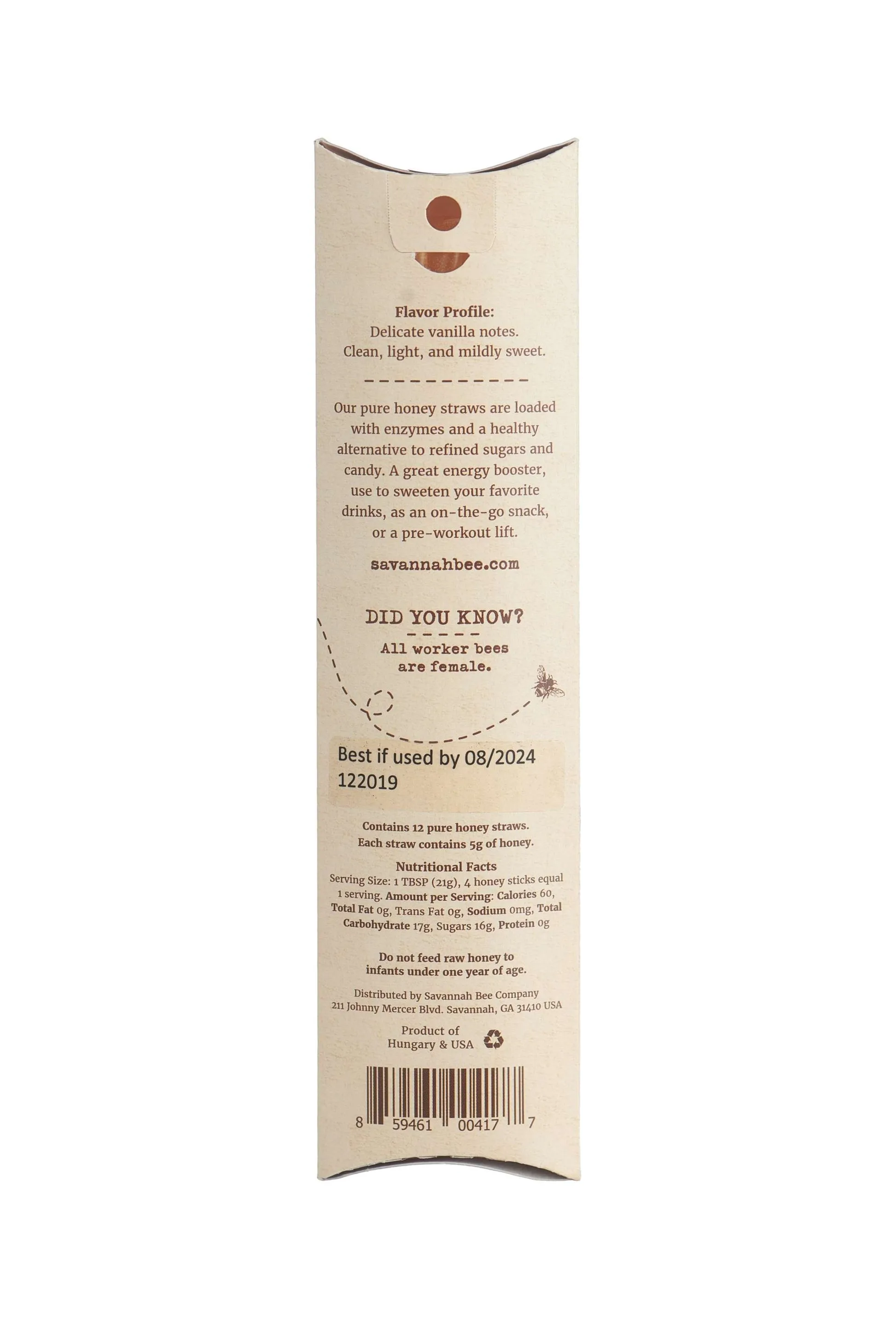Savannah Bee Acacia Honey Straws 12 Pack