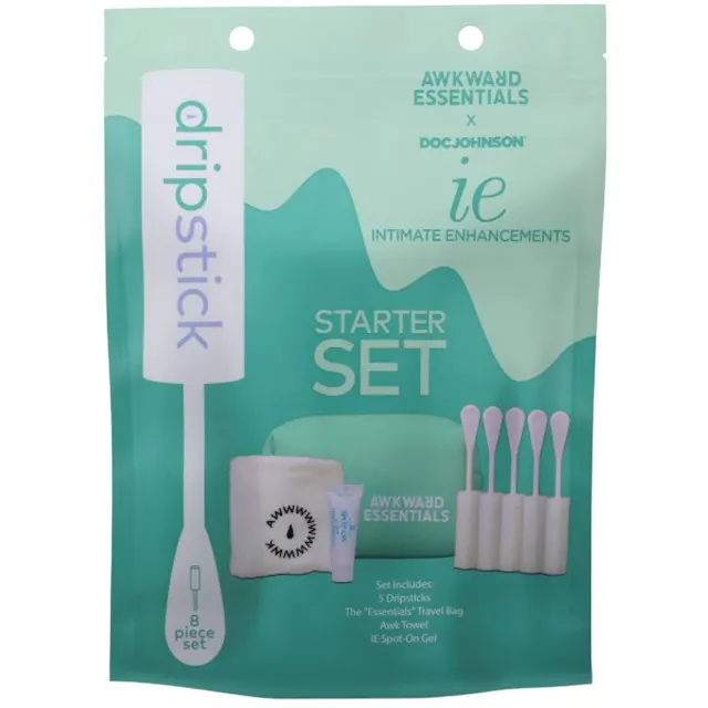 Set DRIPSTICK Starter Set. cu 5 bureți pentru curățare după sex. prosop. gel de stimulare și geantă de transport