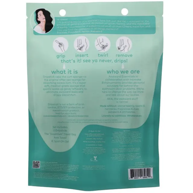 Set DRIPSTICK Starter Set. cu 5 bureți pentru curățare după sex. prosop. gel de stimulare și geantă de transport