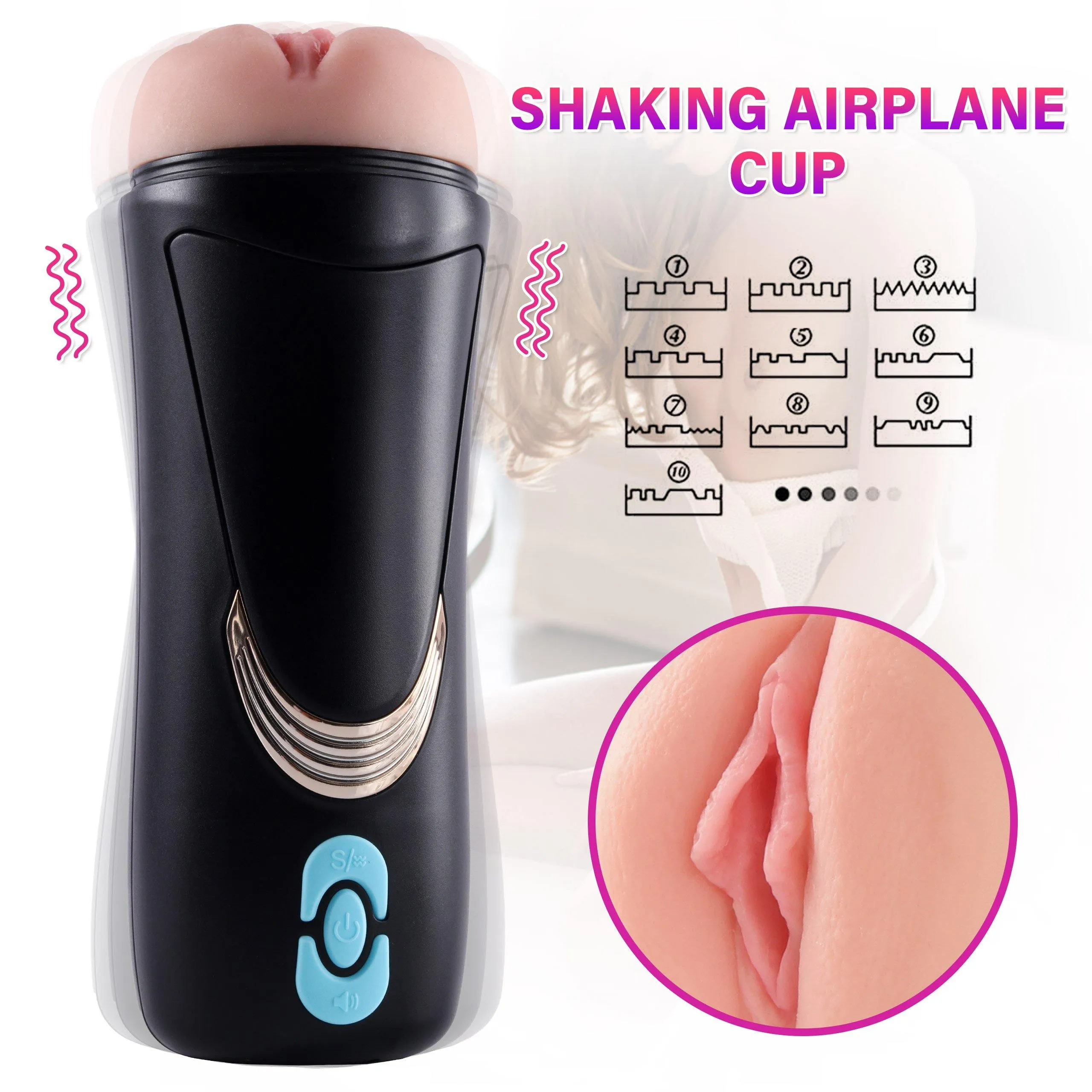 Shaking Masturbator Cup Realistic Textured Pocket Pussy