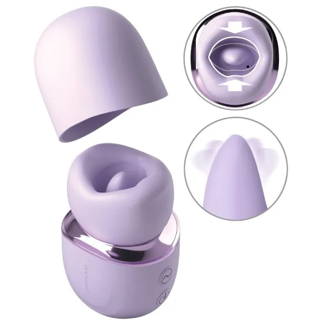 Stimulator clitoris JIMMYJANE Hello Kiss Pro. în formă de gură cu limbă. 7 funcții de vibrație. 3 moduri de mișcare a buzelor. mov