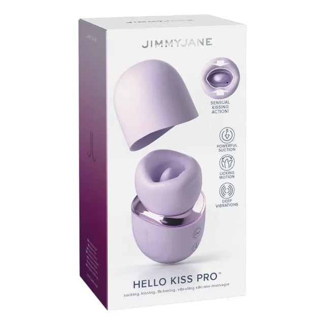 Stimulator clitoris JIMMYJANE Hello Kiss Pro. în formă de gură cu limbă. 7 funcții de vibrație. 3 moduri de mișcare a buzelor. mov