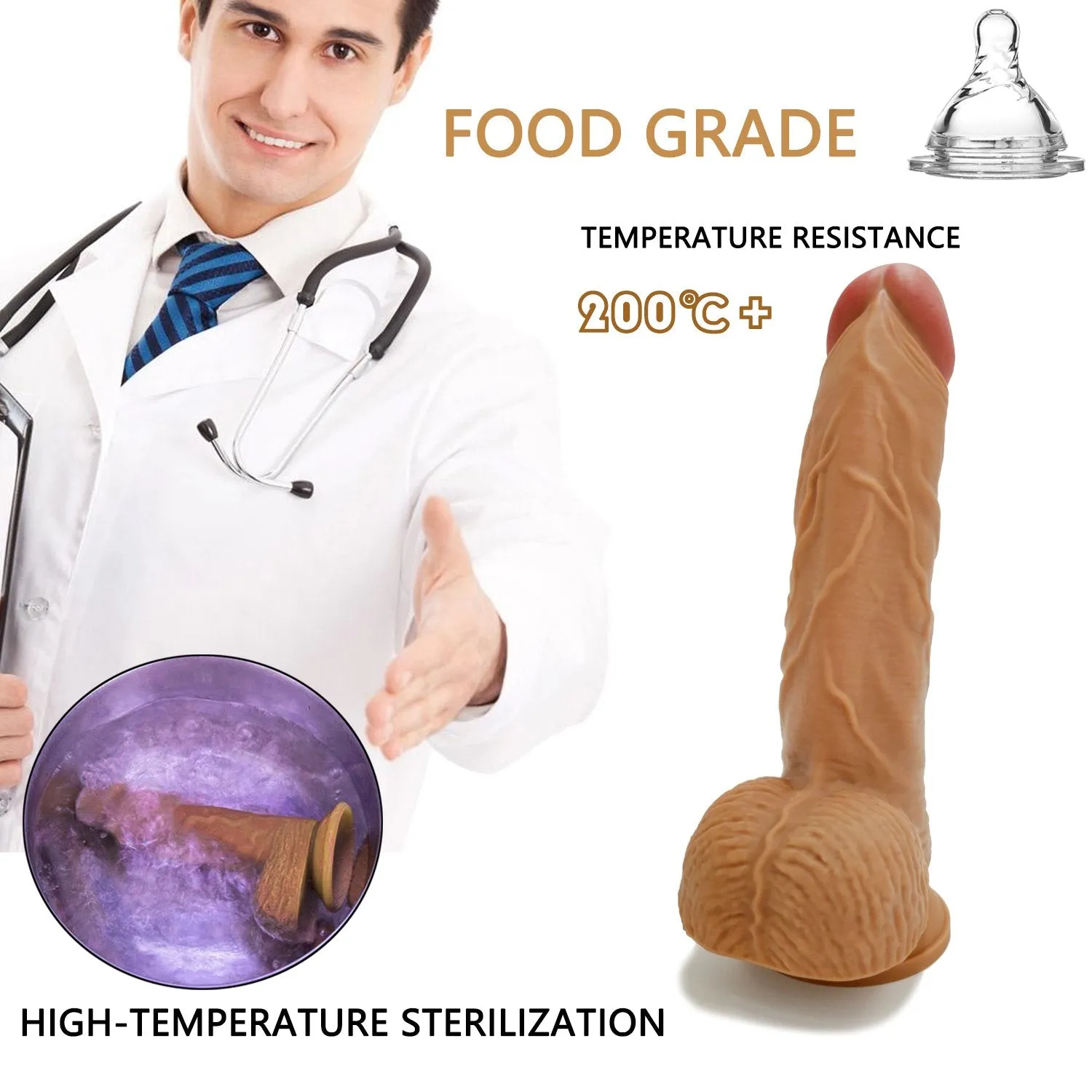 Ultra Liquid Silicone Realistic Suction Cup Dildo with Balls 8.1 Inch