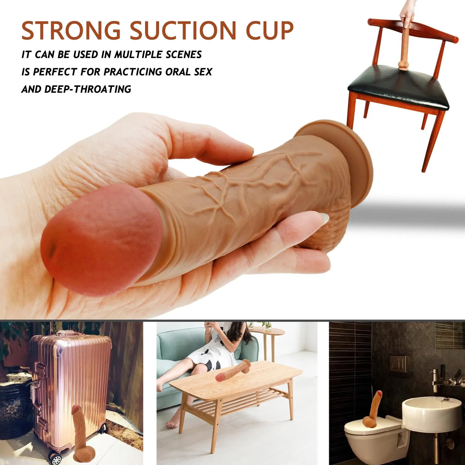 Ultra Liquid Silicone Realistic Suction Cup Dildo with Balls 8.1 Inch