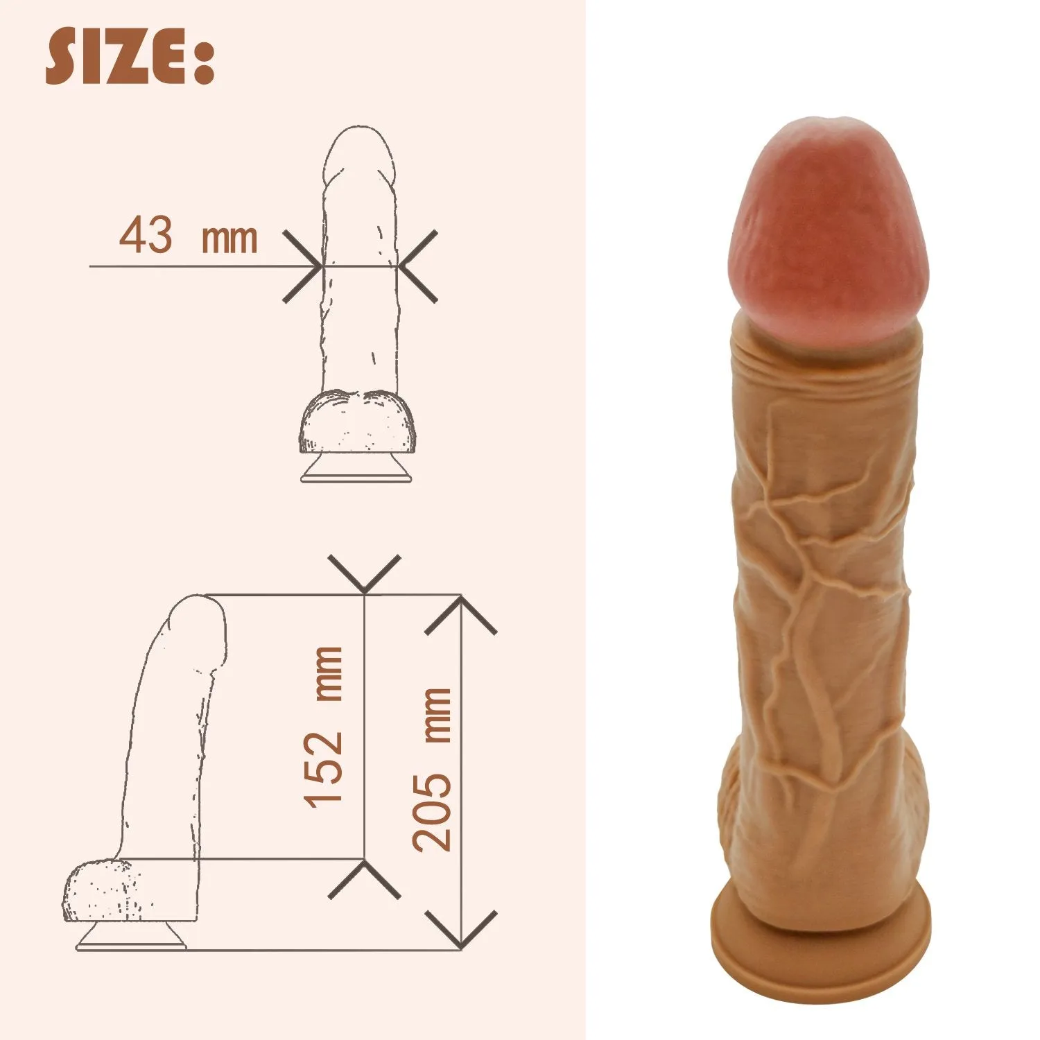 Ultra Liquid Silicone Realistic Suction Cup Dildo with Balls 8.1 Inch
