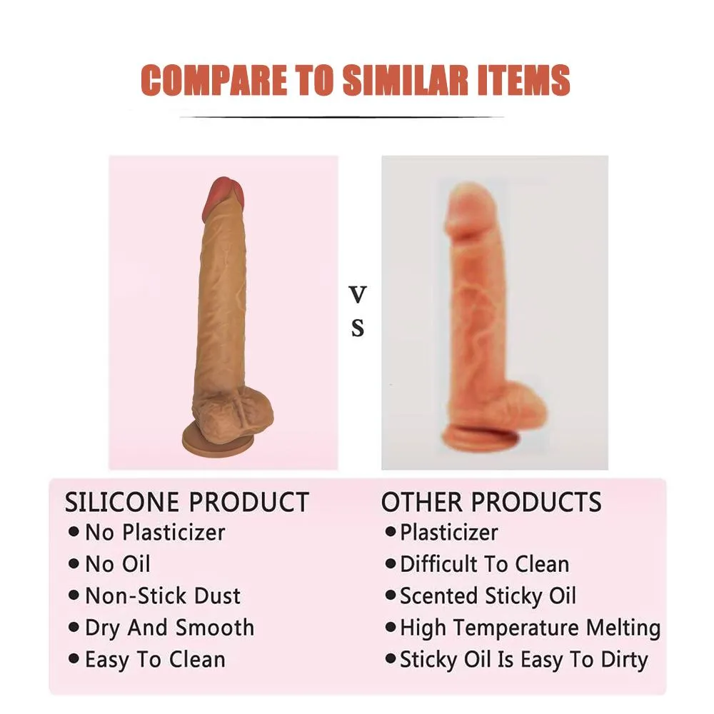 Ultra Liquid Silicone Realistic Suction Cup Dildo with Balls 9.5 Inch
