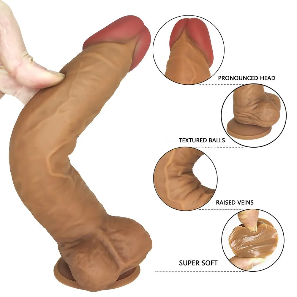 Ultra Liquid Silicone Realistic Suction Cup Dildo with Balls 9.5 Inch