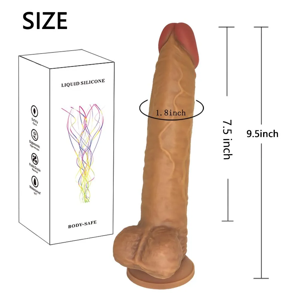 Ultra Liquid Silicone Realistic Suction Cup Dildo with Balls 9.5 Inch