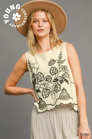 Umgee Embroidered Crop Tank Top