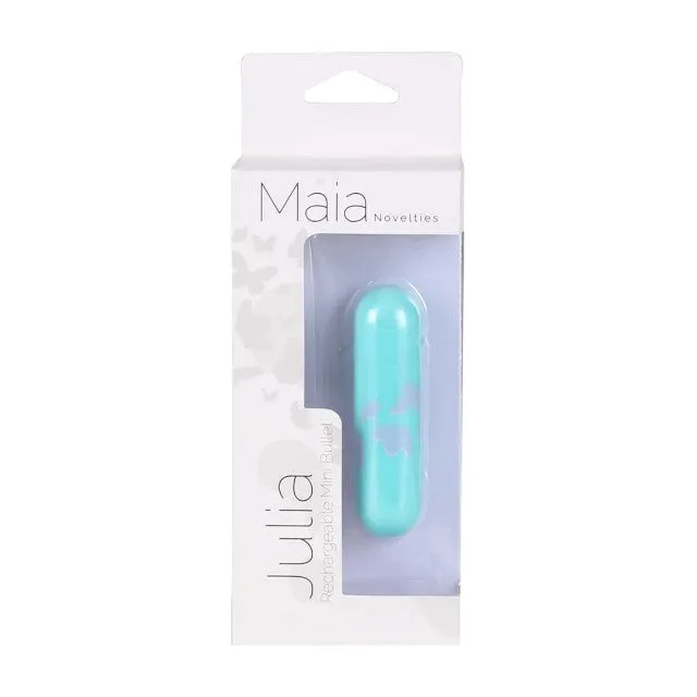 Vibrator bullet MAIA Novelties Julia. pentru stimularea clitorisului. 10 funcții de vibrație. rezistent la apă. albastru cu fluturi