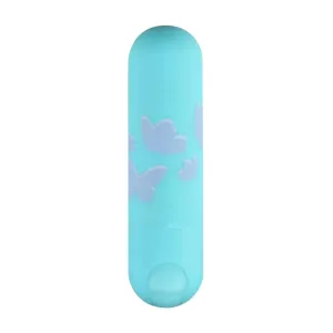 Vibrator bullet MAIA Novelties Julia. pentru stimularea clitorisului. 10 funcții de vibrație. rezistent la apă. albastru cu fluturi