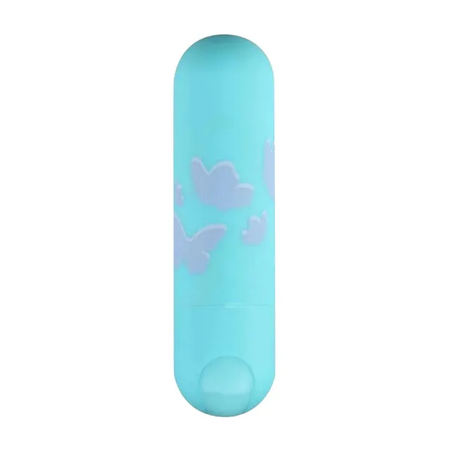 Vibrator bullet MAIA Novelties Julia. pentru stimularea clitorisului. 10 funcții de vibrație. rezistent la apă. albastru cu fluturi