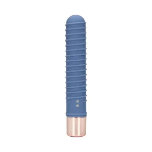 Vibrator LOVELINE Ribbed Mini Vibrator. cu striații pentru stimulare versatilă. 10 funcții de vibrație. lungime 14.1 cm. albastru